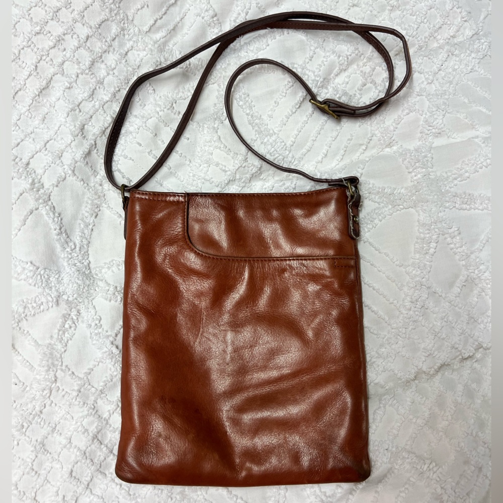 Margot New York Split Pocket Leather Crossbody Brown bag purse